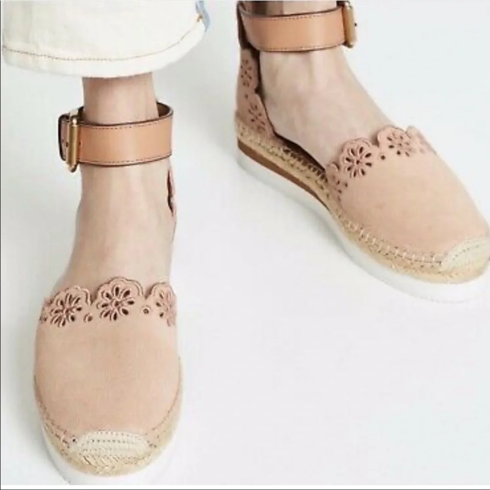 See by Chloe Pink Glyn Floral Laser Cut Espadrille Flat